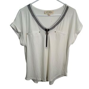 Sweet Wanderer Blouse White Black Mesh Half Zip S
